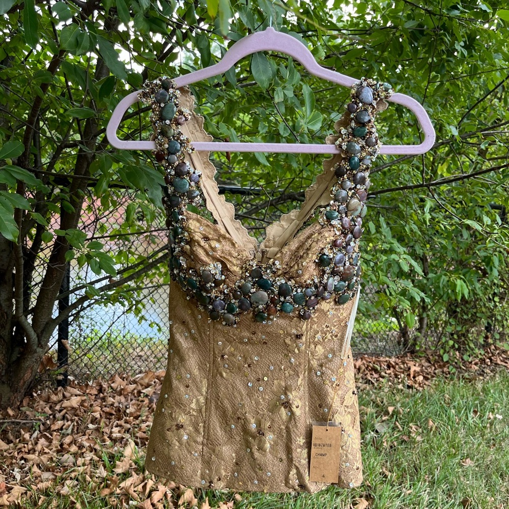 Y2k 2000s sequin deadstock vintage designer gold stone mermaidcore corset